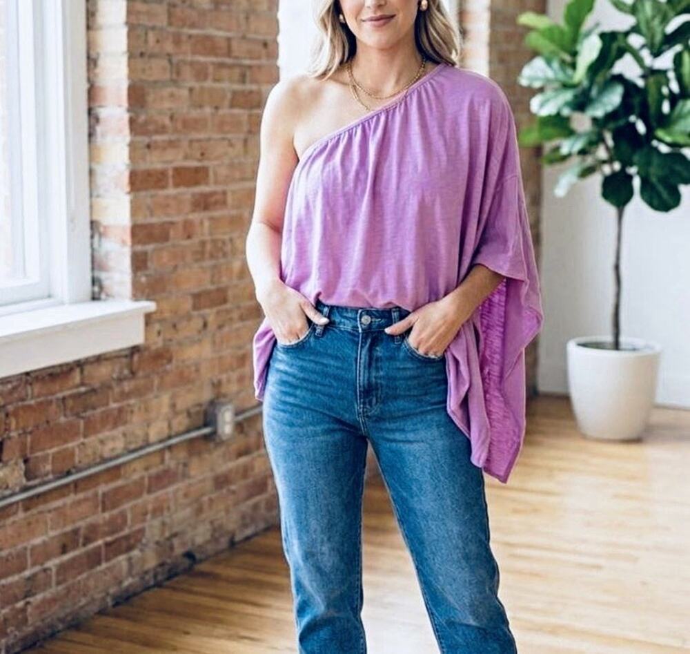 Free People We The Free Spring Break NWT Purple One Shoulder Top Oversized Sz S